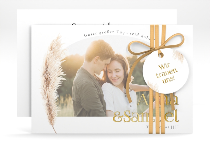 Save the Date-Karte Boholove A6 Karte quer weiss gold