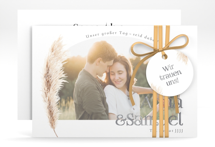 Save the Date-Karte Boholove A6 Karte quer weiss silber
