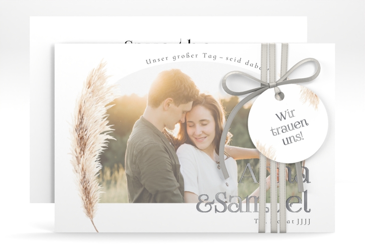 Save the Date-Karte Boholove A6 Karte quer weiss silber