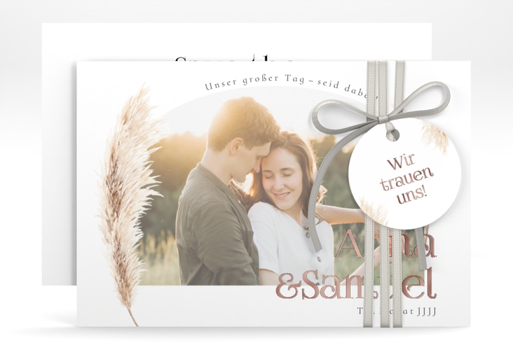 Save the Date-Karte Boholove A6 Karte quer weiss rosegold