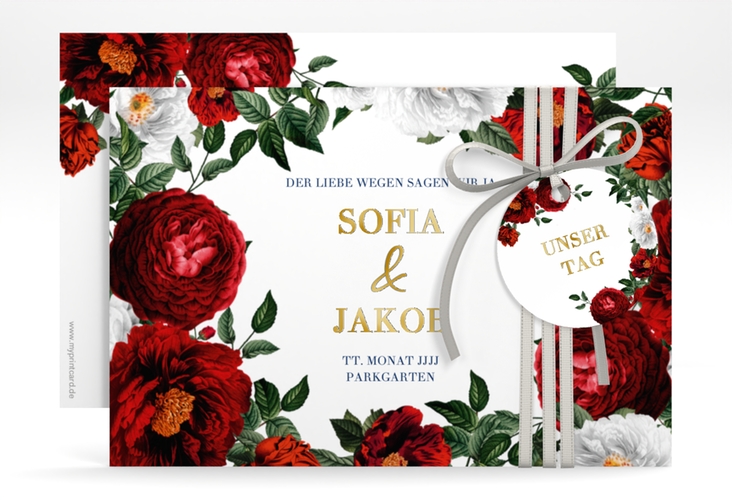 Save the Date-Karte Florista A6 Karte quer weiss gold