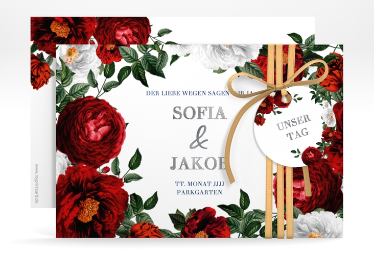Save the Date-Karte Florista A6 Karte quer weiss silber