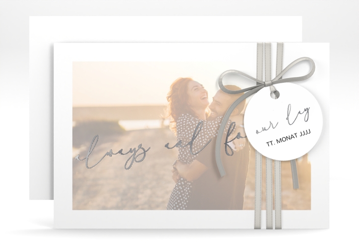 Save the Date-Karte Lucent A6 Karte quer weiss silber