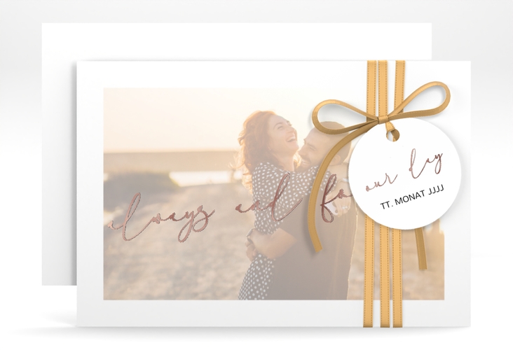 Save the Date-Karte Lucent A6 Karte quer weiss rosegold