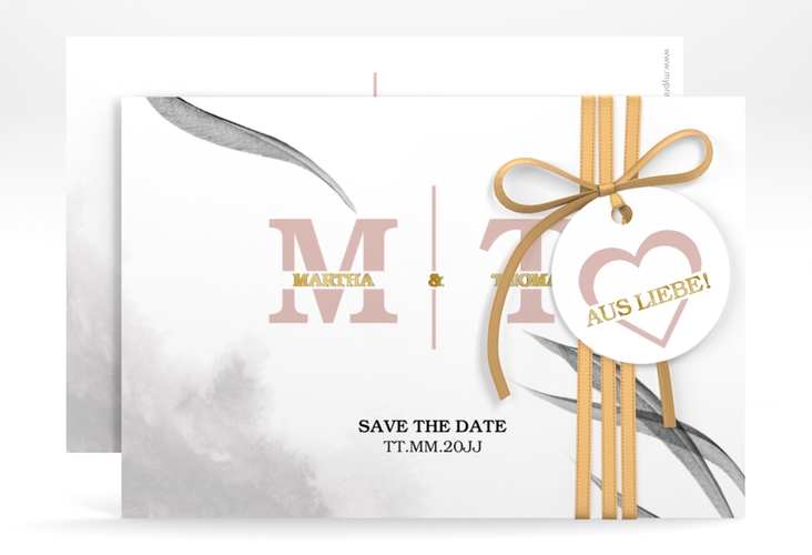 Save the Date-Karte Initialen A6 Karte quer weiss gold