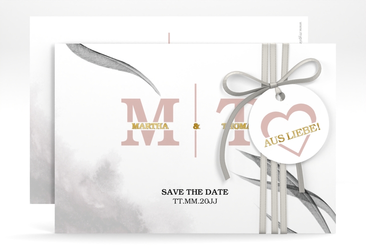 Save the Date-Karte Initialen A6 Karte quer weiss gold