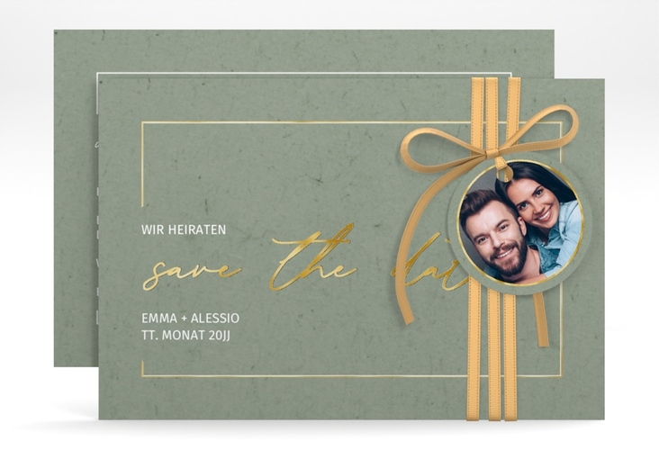 Save the Date-Karte Simple Line A6 Karte quer gruen gold