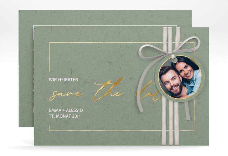 Save the Date-Karte Simple Line A6 Karte quer gruen gold