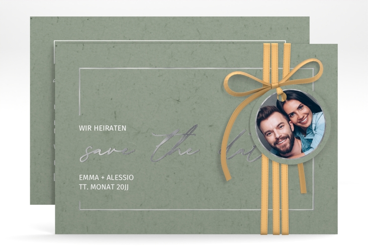 Save the Date-Karte Simple Line A6 Karte quer gruen silber