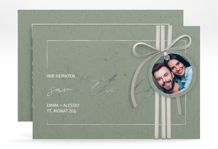 Save the Date-Karte Simple Line A6 Karte quer gruen silber