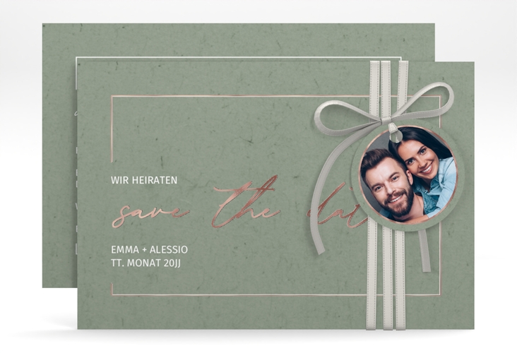 Save the Date-Karte Simple Line A6 Karte quer gruen rosegold
