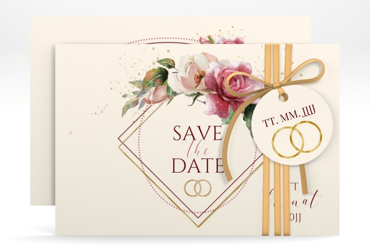 Save the Date-Karte Rosenbogen A6 Karte quer beige gold