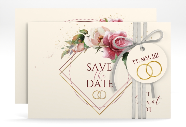 Save the Date-Karte Rosenbogen A6 Karte quer beige gold