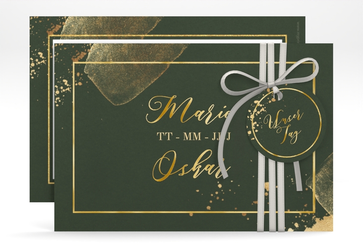 Save the Date-Karte Emerald A6 Karte quer gruen gold