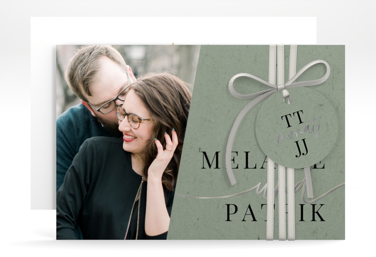 Save the Date-Karte Leichtigkeit A6 Karte quer gruen silber