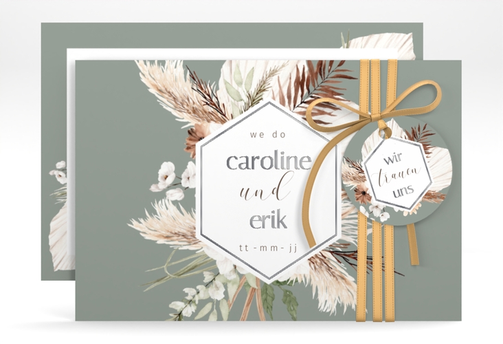 Save the Date-Karte Bohemian A6 Karte quer gruen silber