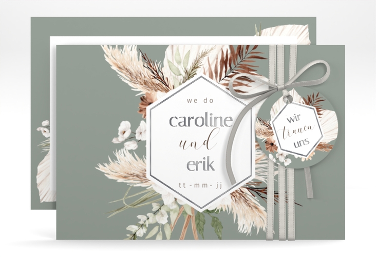 Save the Date-Karte Bohemian A6 Karte quer gruen silber