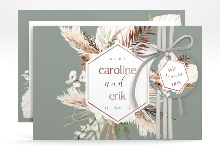 Save the Date-Karte Bohemian A6 Karte quer gruen rosegold