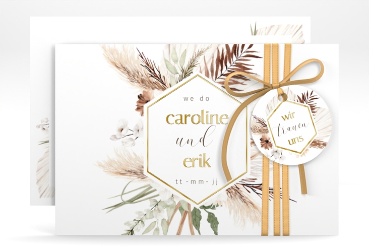 Save the Date-Karte Bohemian A6 Karte quer weiss gold