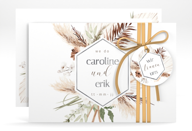 Save the Date-Karte Bohemian A6 Karte quer weiss silber
