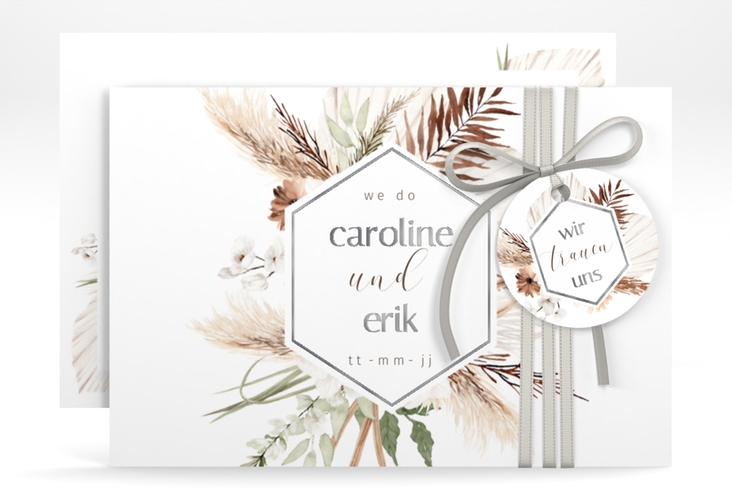 Save the Date-Karte Bohemian A6 Karte quer weiss silber