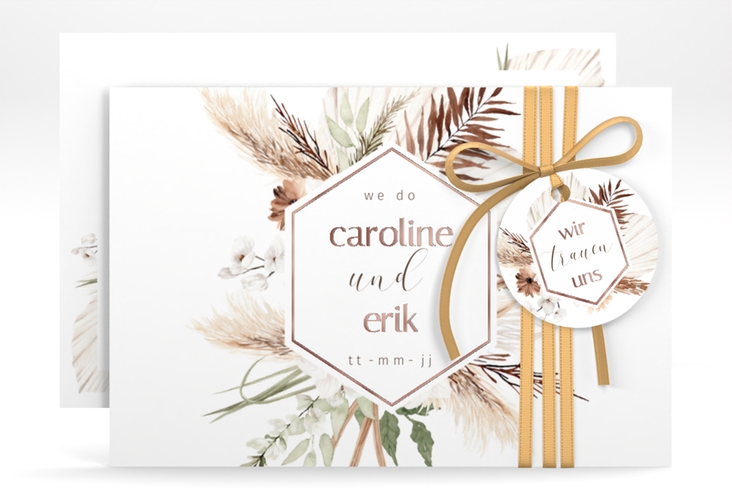 Save the Date-Karte Bohemian A6 Karte quer weiss rosegold