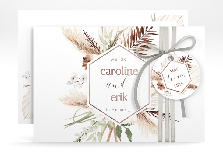 Save the Date-Karte Bohemian A6 Karte quer weiss rosegold
