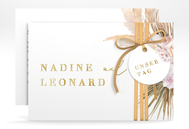 Save the Date-Karte Nude A6 Karte quer weiss gold