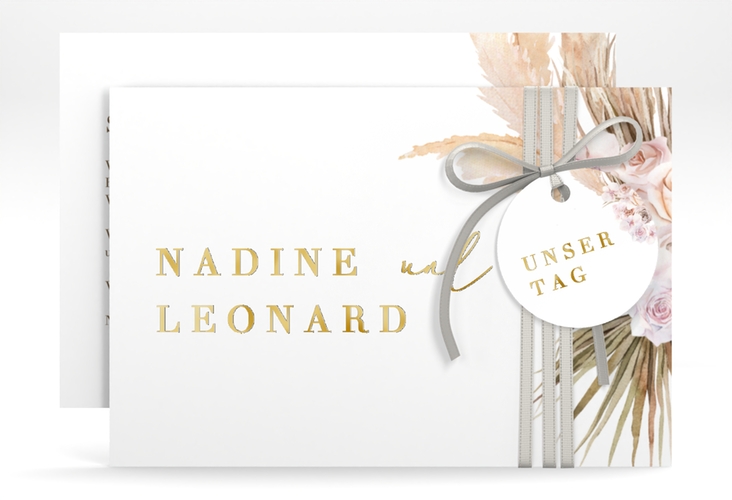 Save the Date-Karte Nude A6 Karte quer weiss gold