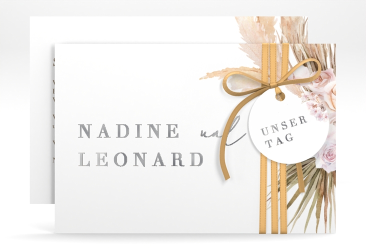 Save the Date-Karte Nude A6 Karte quer weiss silber