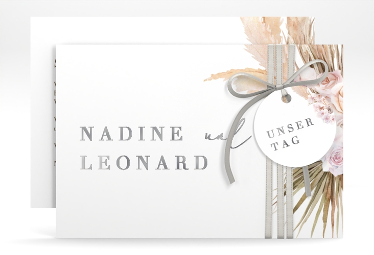 Save the Date-Karte Nude A6 Karte quer weiss silber