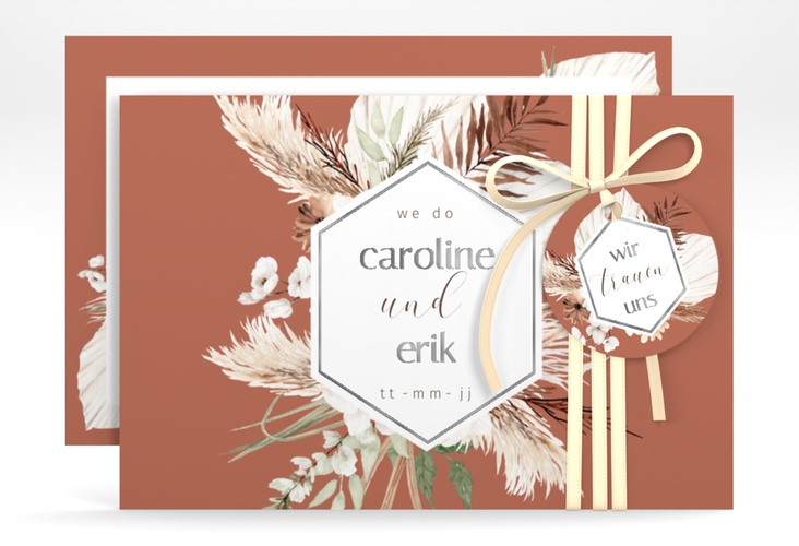 Save the Date-Karte Bohemian A6 Karte quer orange silber