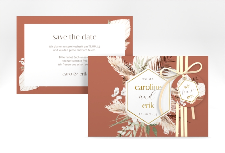 Save the Date-Karte Bohemian A6 Karte quer orange gold