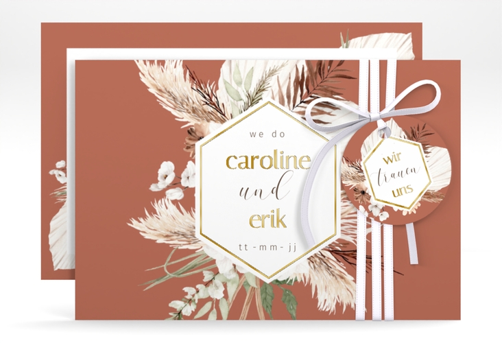 Save the Date-Karte Bohemian A6 Karte quer orange gold