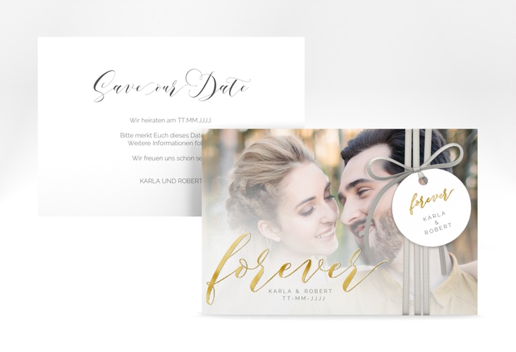 Save the Date-Karte Promise A6 Karte quer weiss gold