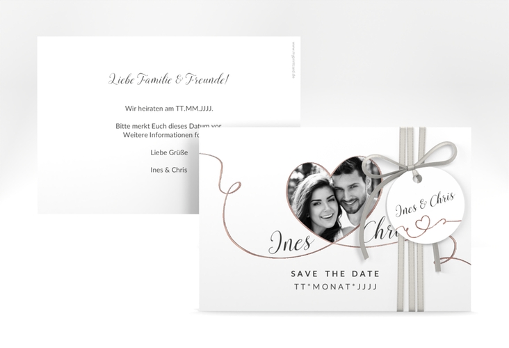Save the Date-Karte Hochzeit Dolce A6 Karte quer weiss rosegold