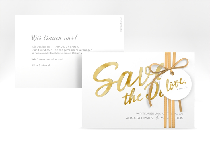 Save the Date-Karte Glam A6 Karte quer weiss gold