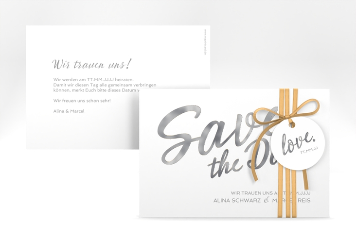 Save the Date-Karte Glam A6 Karte quer weiss silber