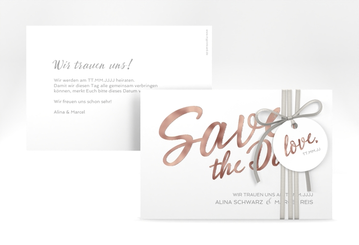 Save the Date-Karte Glam A6 Karte quer weiss rosegold