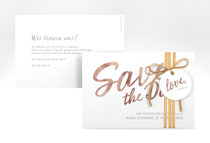 Save the Date-Karte Glam A6 Karte quer weiss rosegold