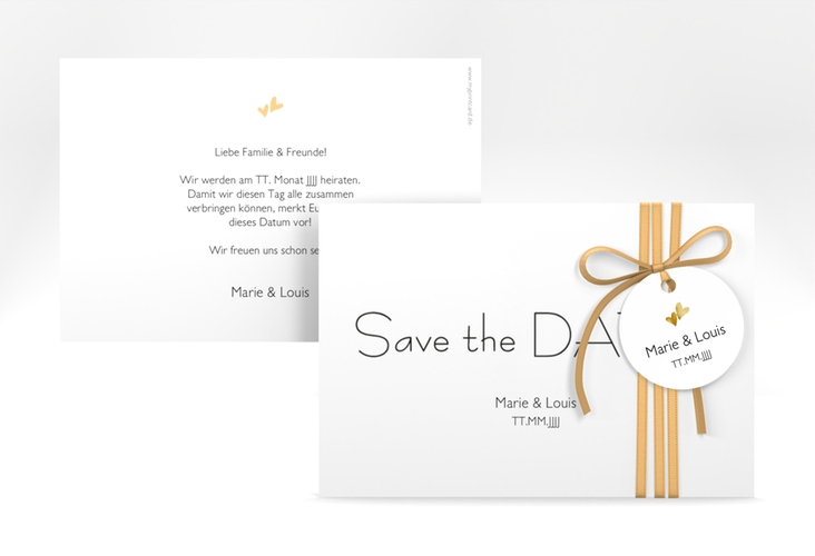 Save the Date-Karte Hochzeit Twohearts A6 Karte quer beige gold