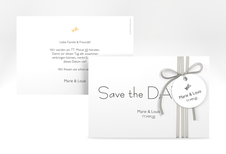 Save the Date-Karte Hochzeit Twohearts A6 Karte quer beige silber