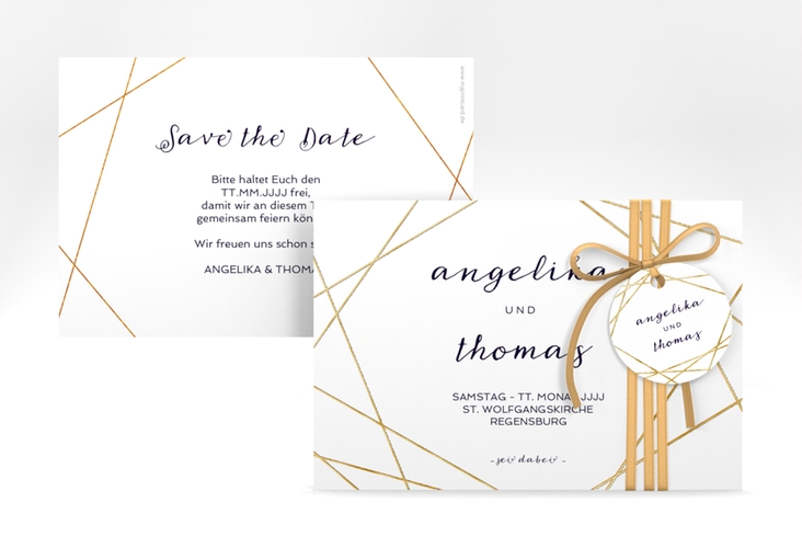 Save the Date-Karte Asymmetry A6 Karte quer weiss gold