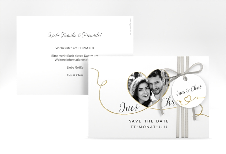 Save the Date-Karte Hochzeit Dolce A6 Karte quer weiss gold