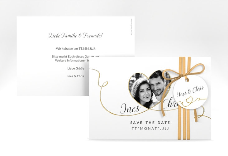 Save the Date-Karte Hochzeit Dolce A6 Karte quer weiss gold