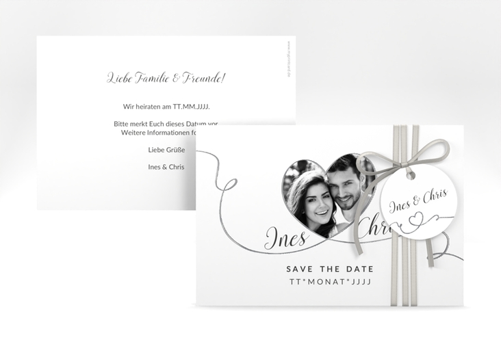 Save the Date-Karte Hochzeit Dolce A6 Karte quer weiss silber