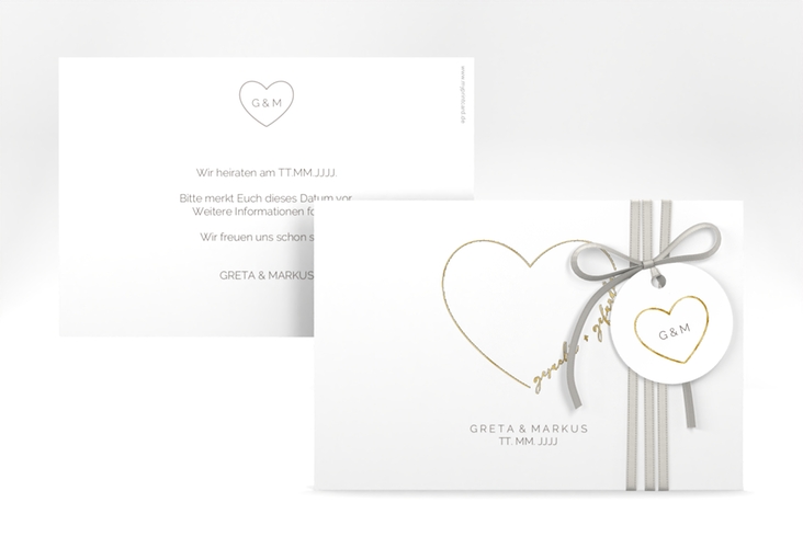 Save the Date-Karte Lebenstraum A6 Karte quer weiss gold