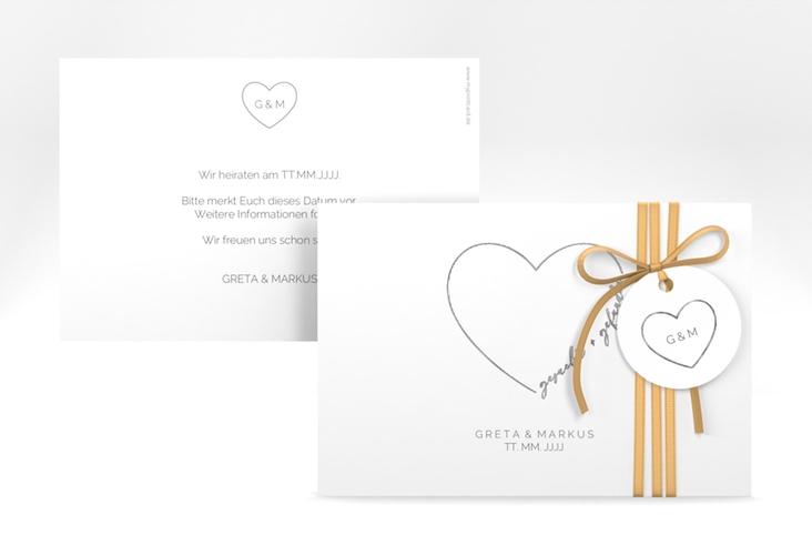 Save the Date-Karte Lebenstraum A6 Karte quer weiss silber