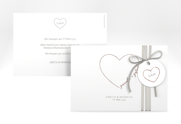 Save the Date-Karte Lebenstraum A6 Karte quer weiss rosegold