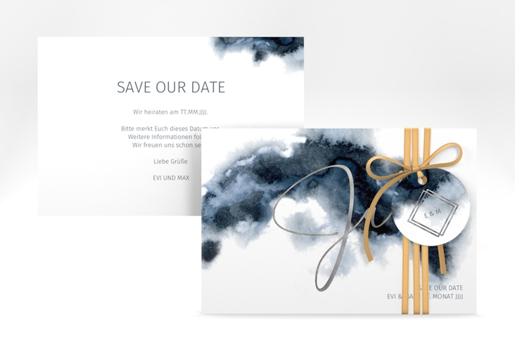 Save the Date-Karte Aquarellic A6 Karte quer weiss silber